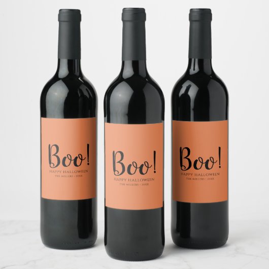 Étiquette Pour Bouteilles De Vin Boo Halloween moderne orange (Bouteilles)