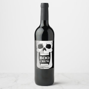 Étiquette Pour Bouteilles De Vin Boot Crew Crâne simple Halloween noir et blanc