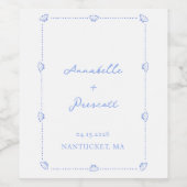 Étiquette Pour Bouteilles De Vin Bordure Coastal Chic Shell Elegant Mariage Bleu (Étiquettes simples)