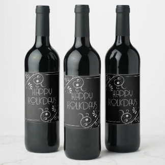 Étiquette Pour Bouteilles De Vin Bordure Florale Métallique Joyeuses Fêtes