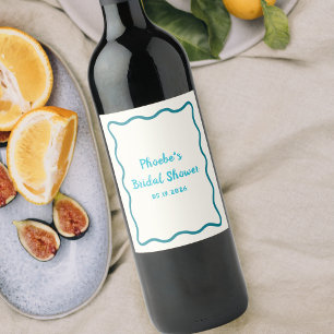 Étiquette Pour Bouteilles De Vin Bordure turquoise vague Fête des mariées lunaire