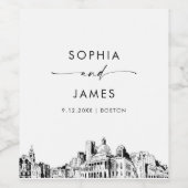 Étiquette Pour Bouteilles De Vin Boston Skyline (Étiquettes simples)