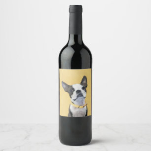 Étiquette Pour Bouteilles De Vin Boston Terrier Peinture - Cute Original Chien Art