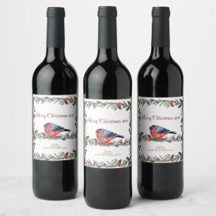 Étiquette Pour Bouteilles De Vin Botanique d'oiseaux rouges d'hiver