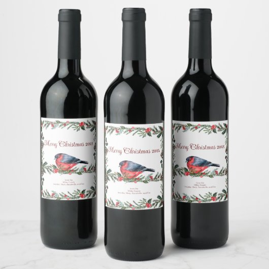 Étiquette Pour Bouteilles De Vin Botanique d'oiseaux rouges d'hiver (Bouteilles)
