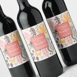 Étiquette Pour Bouteilles De Vin Botaniques de Thanksgiving d'automne