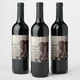 Étiquette Pour Bouteilles De Vin Botte Rustique Cowboy Mariage Floral Occidental