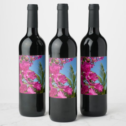 Étiquette Pour Bouteilles De Vin Bougainvilliers et palmiers paysage tropical (Bouteilles)