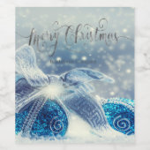 Étiquette Pour Bouteilles De Vin Boules de Noël bleues Bokeh  (Étiquettes simples)