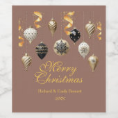 Étiquette Pour Bouteilles De Vin Boules de Noël Or et Noir (Étiquettes simples)