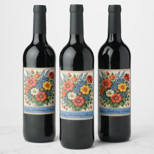 Étiquette Pour Bouteilles De Vin Bouquet de fleurs vintage pour anniversaire
