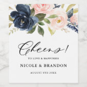 Étiquette Pour Bouteilles De Vin Bouquet floral Blush et Navy Cheval Mariage (Étiquettes simples)