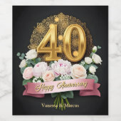 Étiquette Pour Bouteilles De Vin Bouquet rose floral or 40e anniversaire Mariage (Étiquettes simples)