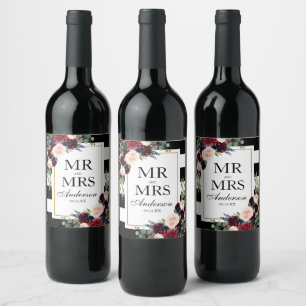 Étiquette Pour Bouteilles De Vin Bourgogne Fleurs Bleu Noir Blanc Rayé