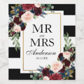 Étiquette Pour Bouteilles De Vin Bourgogne Fleurs Bleues Rayures Noir et Blanc (Étiquettes simples)