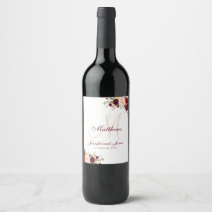 Étiquette Pour Bouteilles De Vin Bourgogne Floral Elegant Blush Monogram Mariage