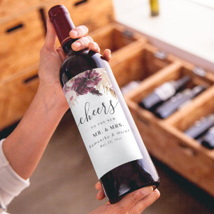 Étiquette Pour Bouteilles De Vin Bourgogne Moderne Fleurs Roses Blush