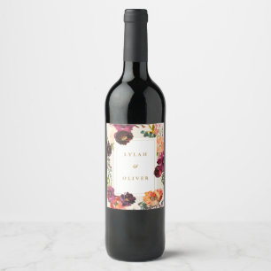 Étiquette Pour Bouteilles De Vin Bourgogne + Pêche Aquarelle Mariage Floral