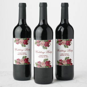 Étiquette Pour Bouteilles De Vin Bourgogne Rouge Rustique Rose Mariage campagnard F