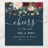 Étiquette Pour Bouteilles De Vin Bourgogne rustique Bleu marine & Rouge  Fleurs  &  (Étiquettes simples)