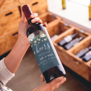 Étiquette Pour Bouteilles De Vin Bourgogne rustique, fleurs et lumières bleues et r
