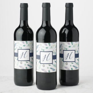 Étiquette Pour Bouteilles De Vin Bouteille de vin Monogram Floral Blueberry