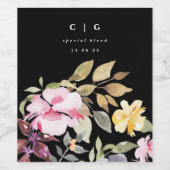 Étiquette Pour Bouteilles De Vin Bouteille Mariage Dramatique Floraux d'aquarelle (Étiquettes simples)