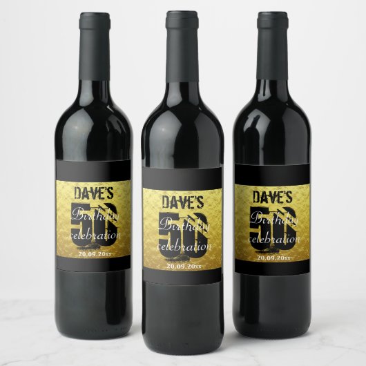 Étiquette Pour Bouteilles De Vin Bouteille moderne Black Gold 50th Birthday Party (Bouteilles)