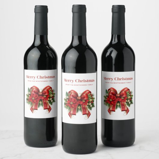 Étiquette Pour Bouteilles De Vin Bow de Noël Festif Rouge et Or (Bouteilles)