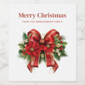 Étiquette Pour Bouteilles De Vin Bow de Noël Festif Rouge et Or (Étiquettes simples)