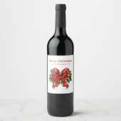 Étiquette Pour Bouteilles De Vin Bow de Noël Festif Rouge et Or (Devant)