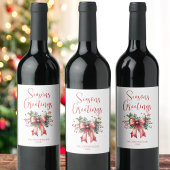 Étiquette Pour Bouteilles De Vin Bow de script de Noël Joyeuses Fêtes