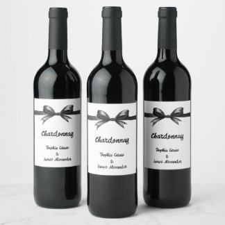 Étiquette Pour Bouteilles De Vin Bow noir et blanc | Mariage élégant | Monochrome
