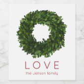 Étiquette Pour Bouteilles De Vin Boxwood Wreath Noël (Étiquettes simples)
