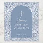 Étiquette Pour Bouteilles De Vin Boy First Communion Arch Blue White Floral Pattern (Étiquettes simples)