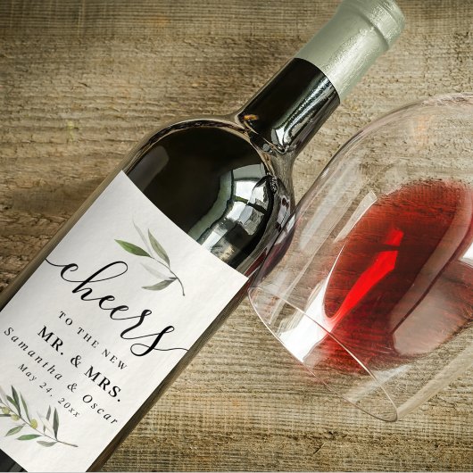 Étiquette Pour Bouteilles De Vin Branche de olivier verte aquarelle moderne