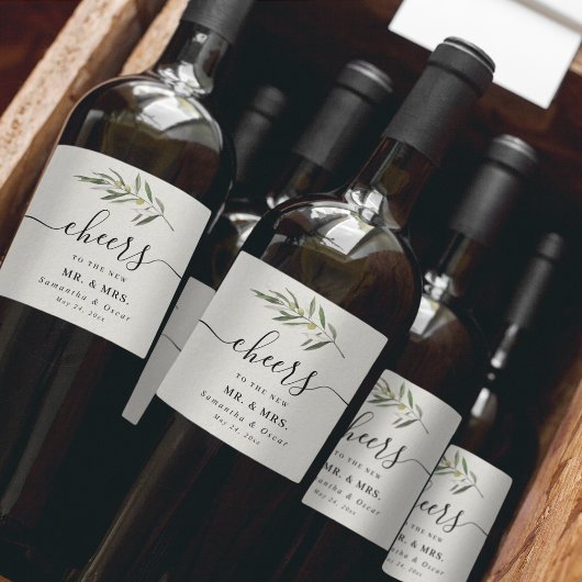 Étiquette Pour Bouteilles De Vin Branche simple à l'aquarelle vert olive