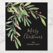 Étiquette Pour Bouteilles De Vin Branches Baies Noël Fête Noir (Étiquettes simples)