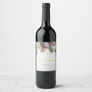 Étiquette Pour Bouteilles De Vin Branches de pin enneigées Noël