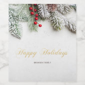 Étiquette Pour Bouteilles De Vin Branches de pins Noël de neige (Étiquettes simples)