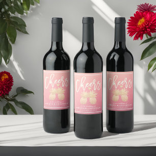 Étiquette Pour Bouteilles De Vin Bravo à Mariage Or Ananas Couple Roses Rose