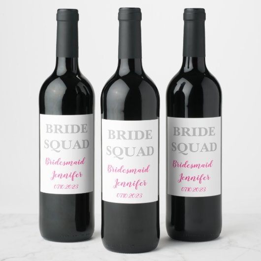 Étiquette Pour Bouteilles De Vin Bridesmaid Pink Nom personnalisé Mariage Bachelore (Bouteilles)
