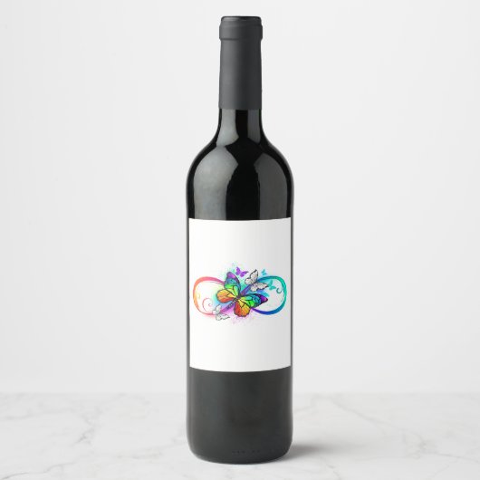 Étiquette Pour Bouteilles De Vin Bright infinity with rainbow butterfly (Devant)