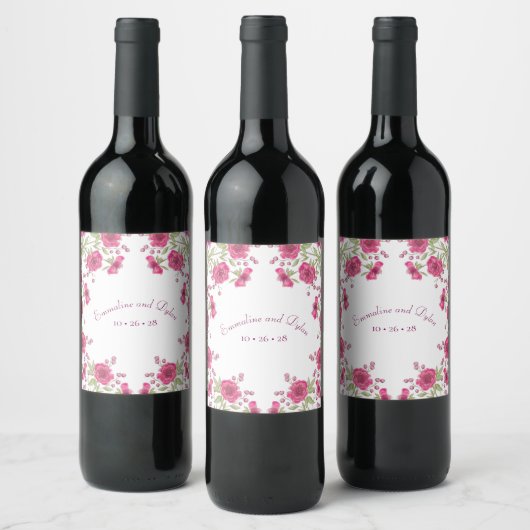 Étiquette Pour Bouteilles De Vin Bright Pink Rose Wedding (Bouteilles)