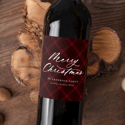 Étiquette Pour Bouteilles De Vin Brossé Bourgogne Plaid Joyeux Noël
