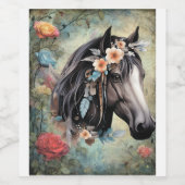 Étiquette Pour Bouteilles De Vin  Brown horse in flowers. (Étiquettes simples)