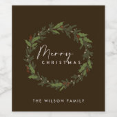 ÉTIQUETTE POUR BOUTEILLES DE VIN BROWN MODERNE ÉLÉGANT HOLLY BERRY WREATH NOËL (Étiquettes simples)