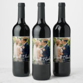 Étiquette Pour Bouteilles De Vin Brush Script Mariage Photo Love and Thanks Modern (Bouteilles)