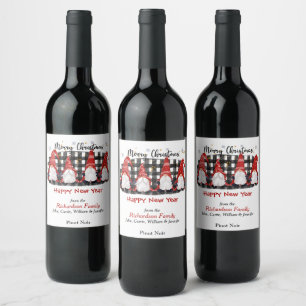 Étiquette Pour Bouteilles De Vin Buffalo Plaid Gnome Salutation de Noël
