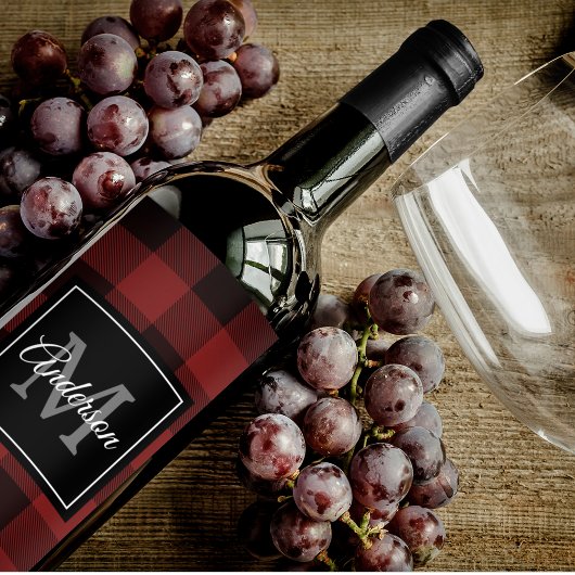 Étiquette Pour Bouteilles De Vin Buffalo rouge abattu | Initiale personnelle | Cade